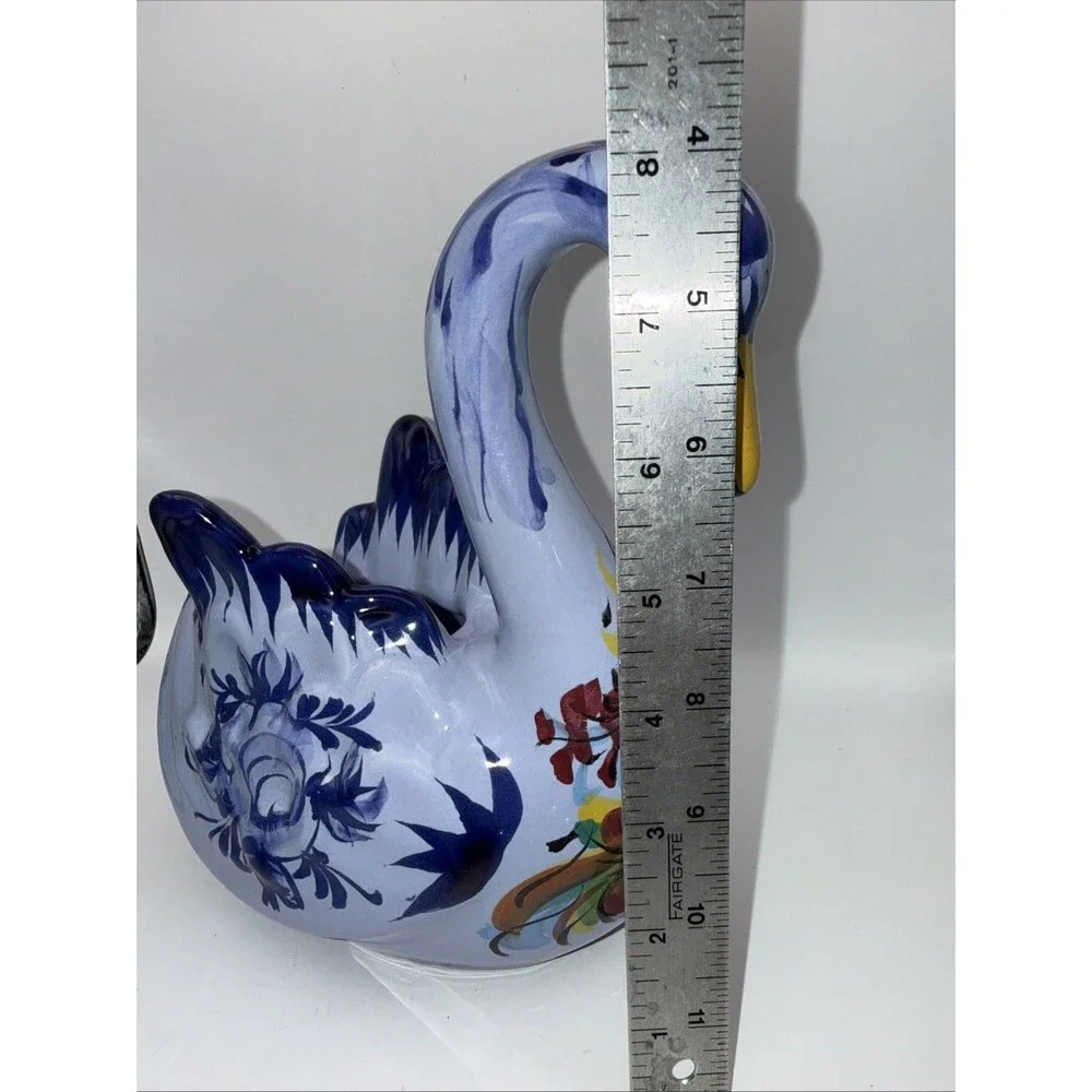 Vintage Vestal Alcobaça Swan Planter Light Blue W/ Flowers Made In Portugal 1010 - Picture 7 of 8